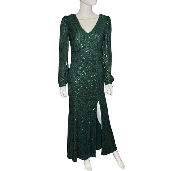 Xscape Petite “Farley” Long Sleeve V-Neck Floor Length Dress Women’s Sz 10P - Picture 2 of 10